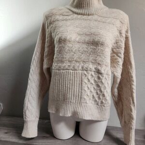 Witty Fox Cream Sweater Size S Cable/Waffle/Braided Knit Patterns Wool Blend